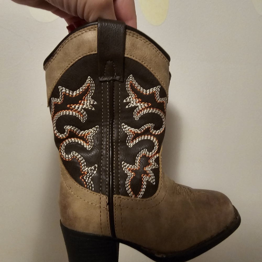 Kids Roper Beige and Black Western Boots